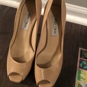 Jimmy Choo 5” nude peep toe heels